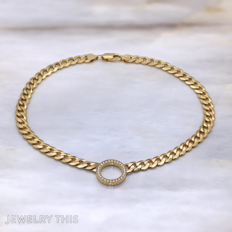 Diamond Gold Choker Curb Chain