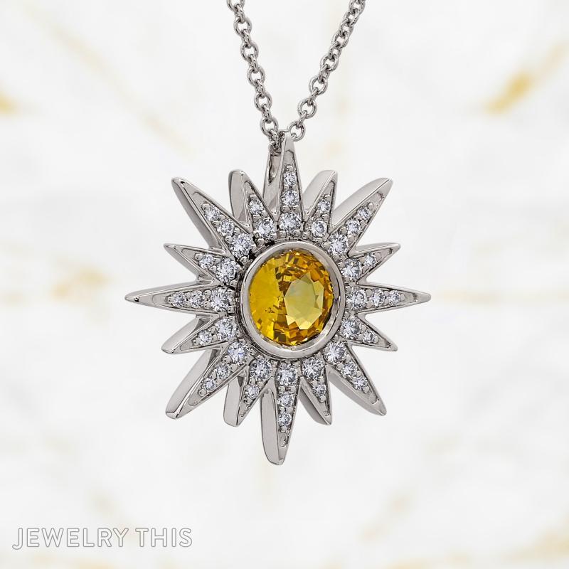 Sun Ray Diamond and Yellow Sapphire Pendant