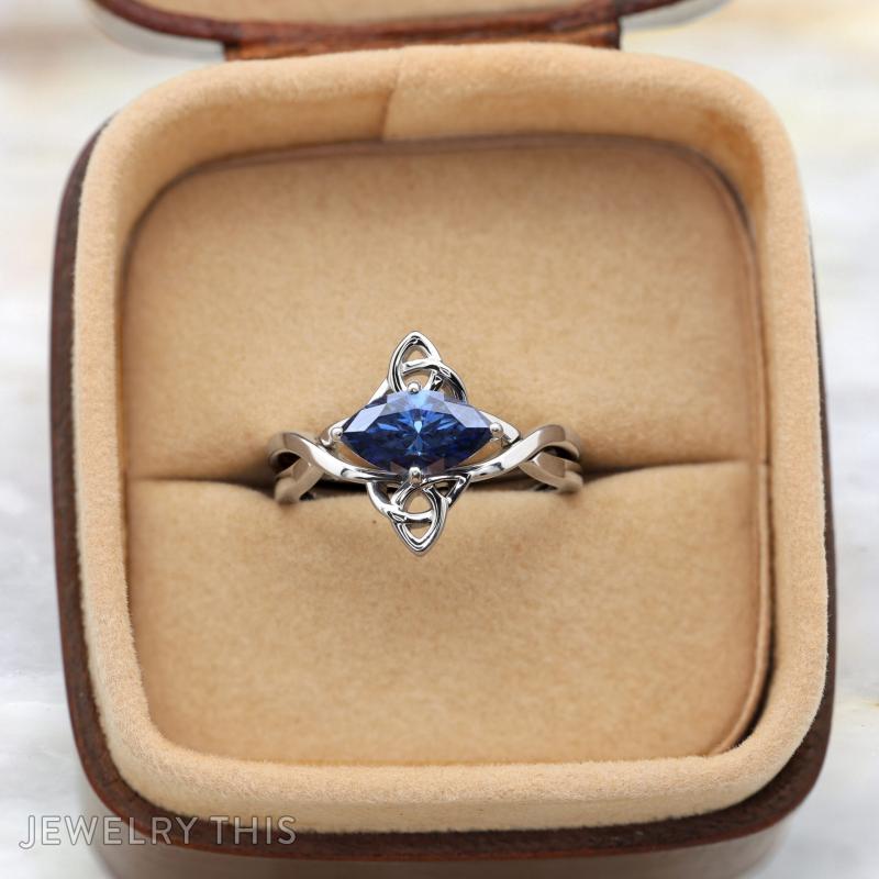 Blue Moissanite Marquise shaped Engagement Ring