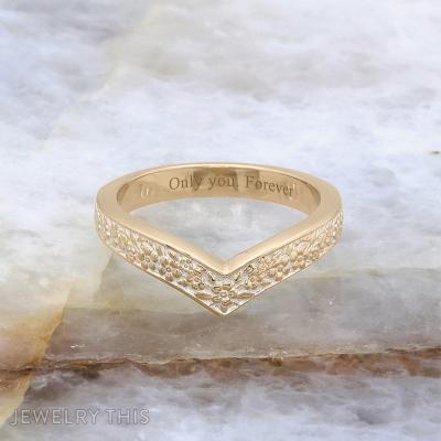 contour vshape flower weddingband