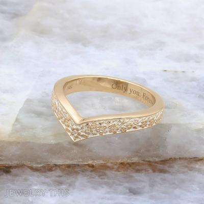 contour vshape flower weddingband