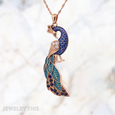 Peacock enamel multi-color engraving