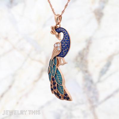 Peacock enamel multi-color engraving