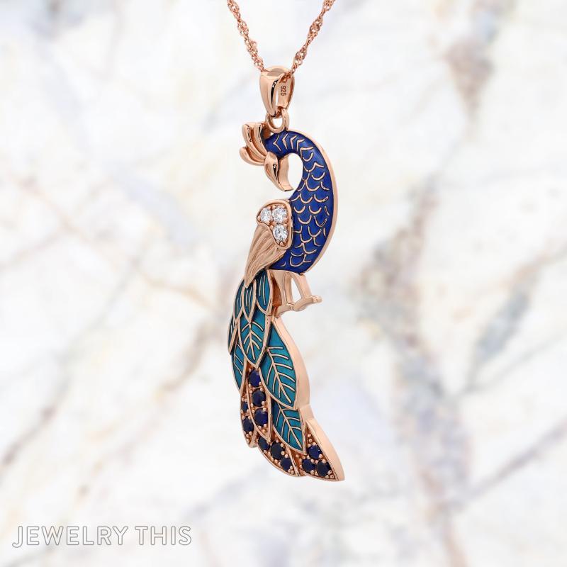 Peacock enamel multi-color engraving