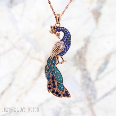 Peacock enamel multi-color engraving