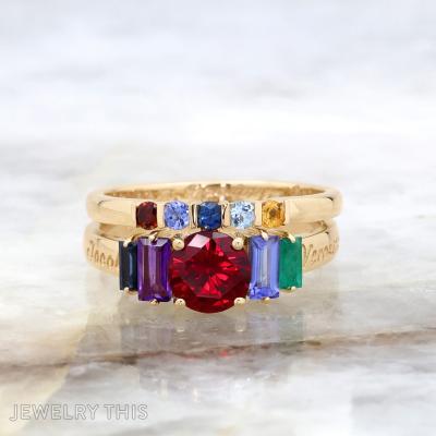 birthstone family baguette names engraved