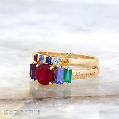 birthstone family baguette names engraved