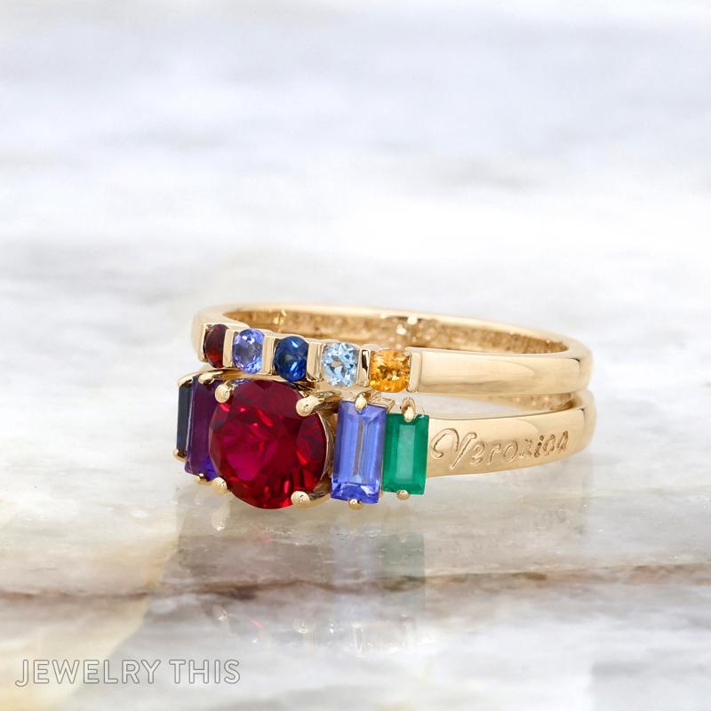 birthstone family baguette names engraved