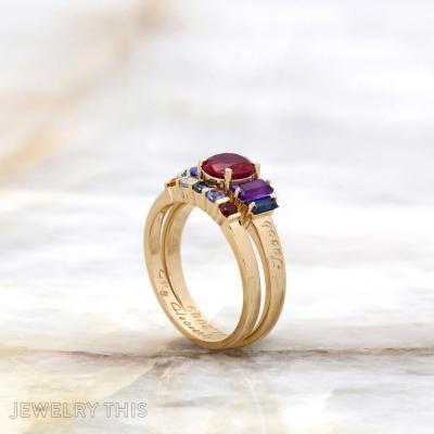 birthstone family baguette names engraved