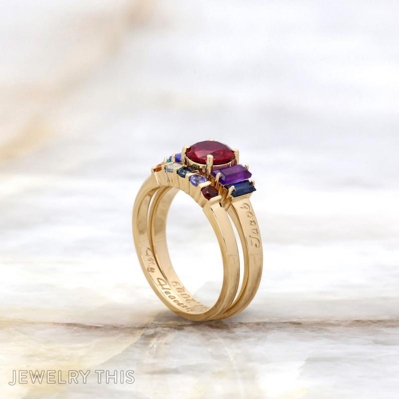 birthstone family baguette names engraved