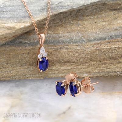 set earrings pendant oval labgrownbluesapphire