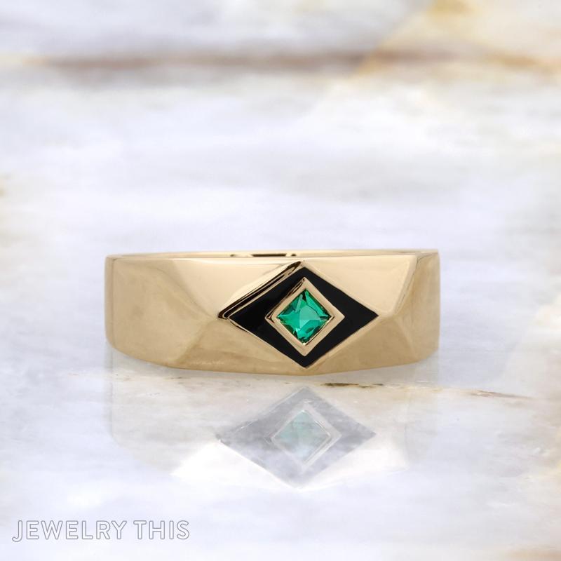emerald enamel geometric mensband mens mensweddingband