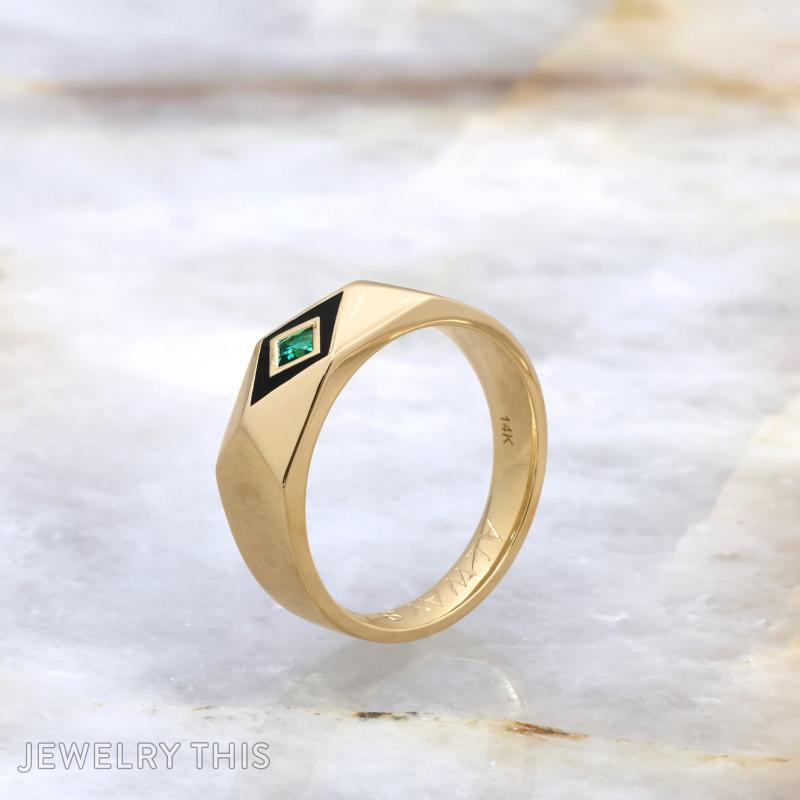 emerald enamel geometric mensband mens mensweddingband