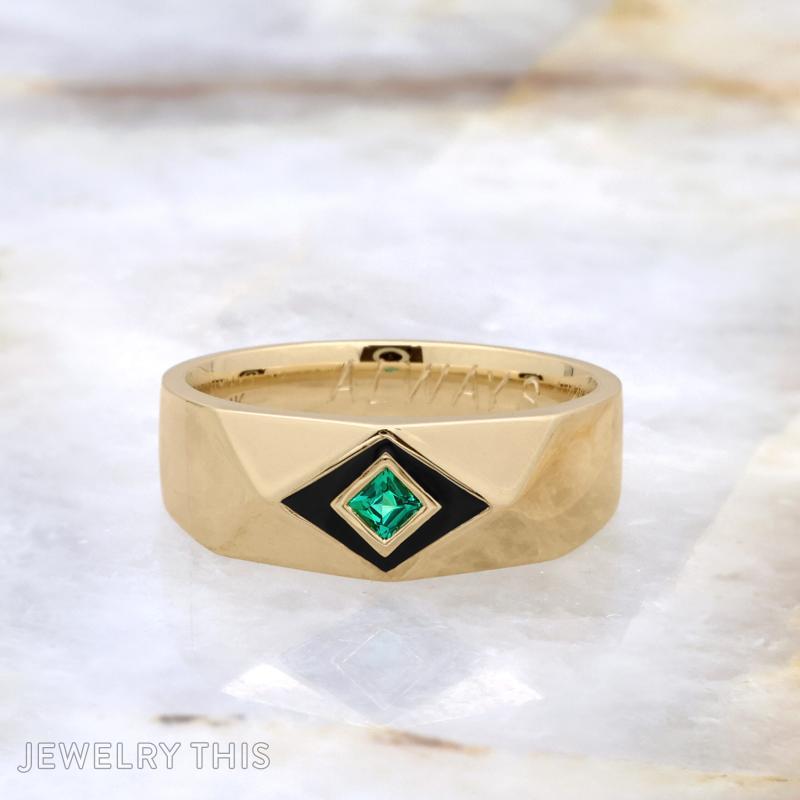 emerald enamel geometric mensband mens mensweddingband