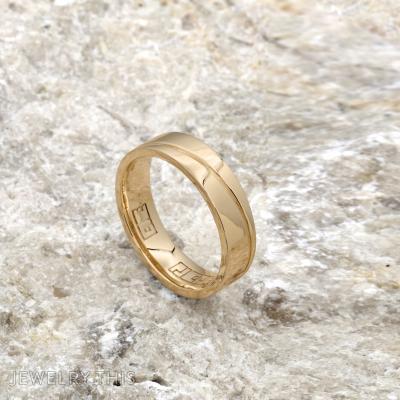 10K Gold Angled Groove Wedding Band