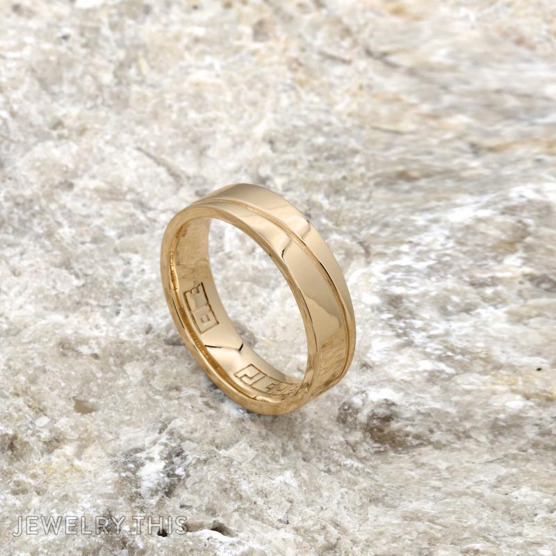 10K Gold Angled Groove Wedding Band