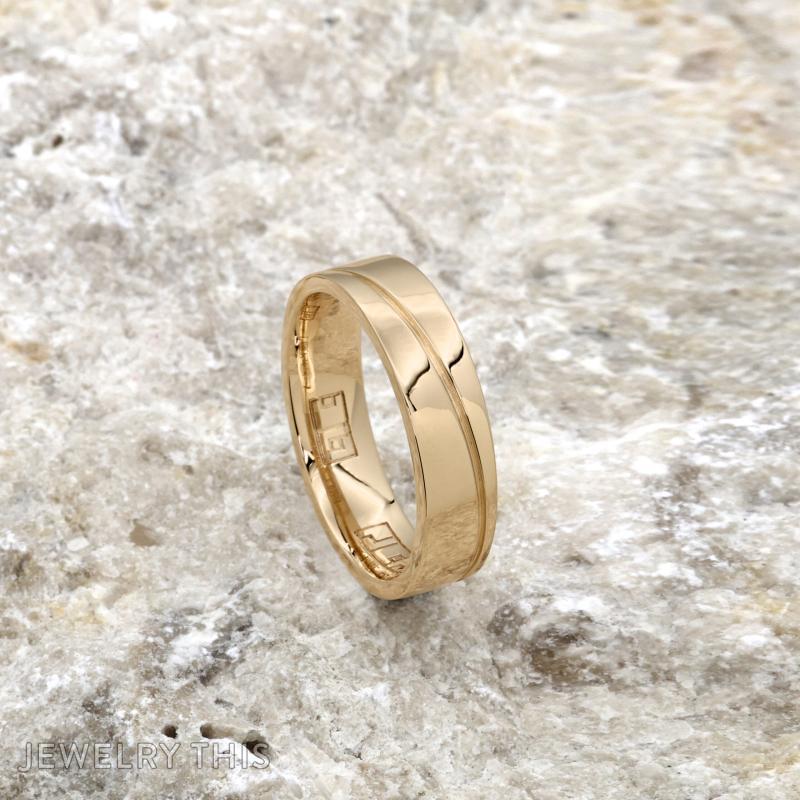 10K Gold Angled Groove Wedding Band