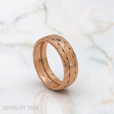 Leaf And Diamond Wedding Band