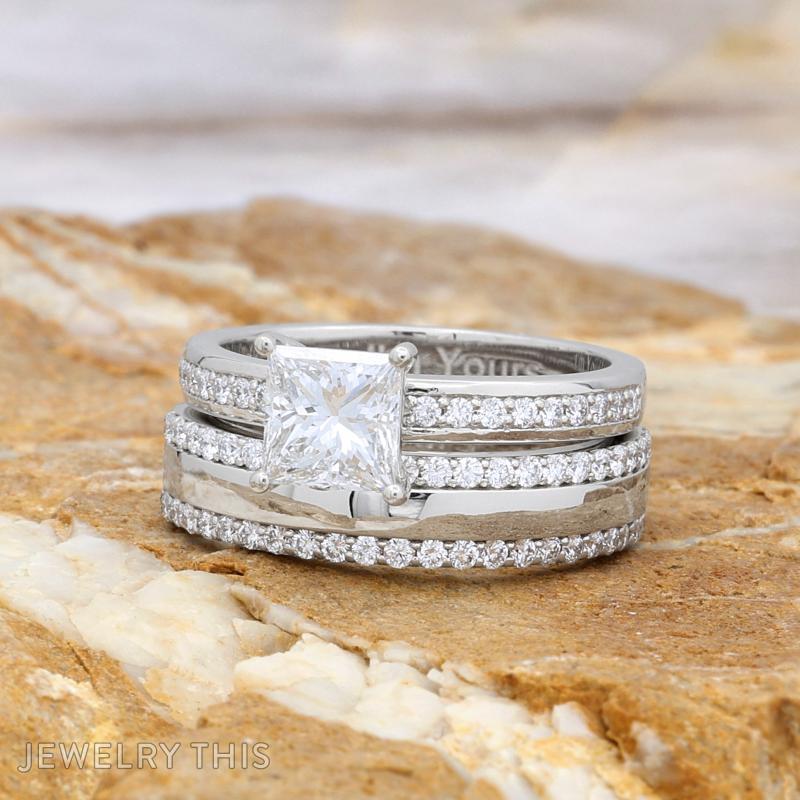 princesscut diamondband weddingset trio