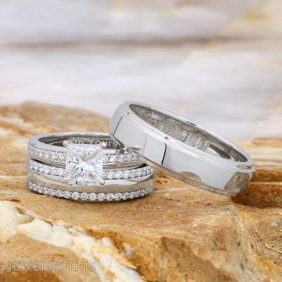 princesscut diamondband weddingset trio