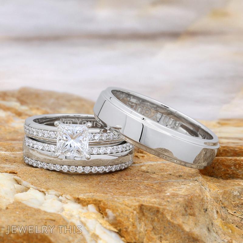 princesscut diamondband weddingset trio