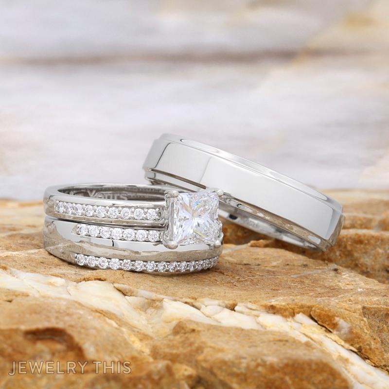 princesscut diamondband weddingset trio