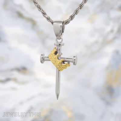 white gold cross yellow gold crown
