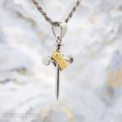 white gold cross yellow gold crown