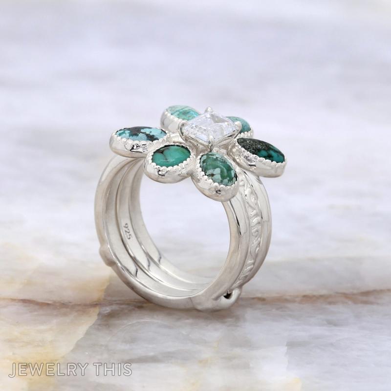 turquoise ringguard weddingset